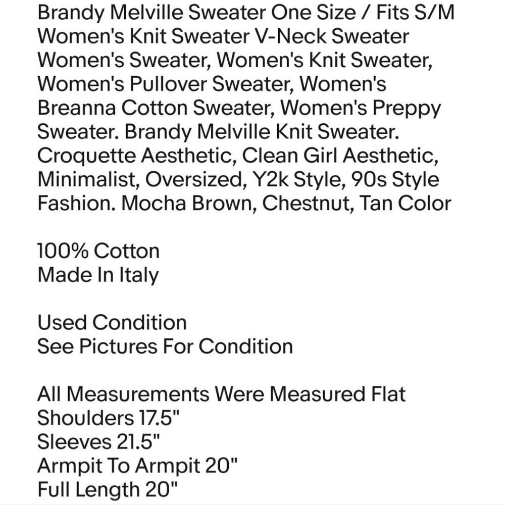 Brandy Melville Sweater One Size / Fits S/M Women's Knit Sweater V-Neck Sweater - Picture 2 of 6